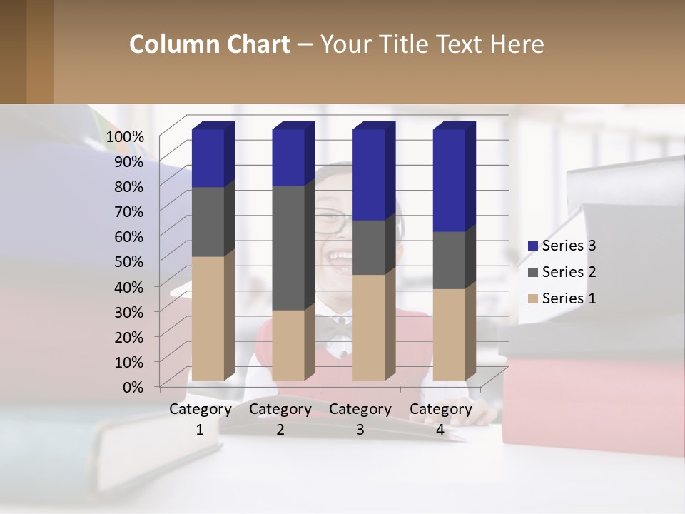 A Young Boy Sitting At A Table With A Pile Of Books PowerPoint Template