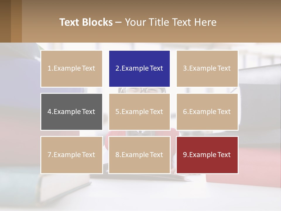 A Young Boy Sitting At A Table With A Pile Of Books PowerPoint Template