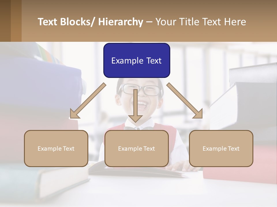 A Young Boy Sitting At A Table With A Pile Of Books PowerPoint Template