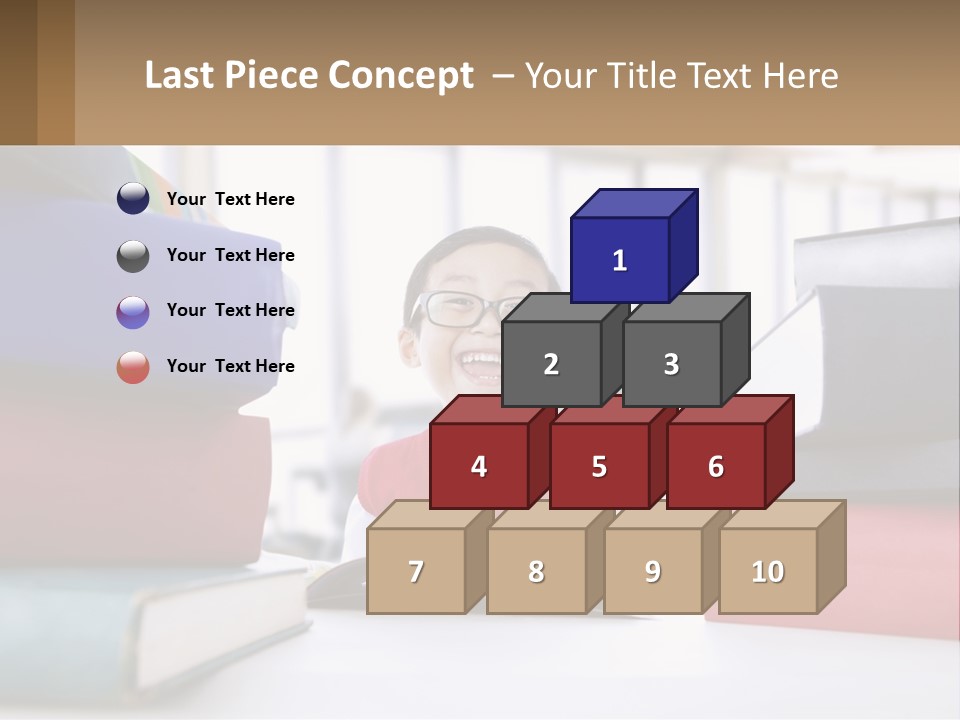 A Young Boy Sitting At A Table With A Pile Of Books PowerPoint Template