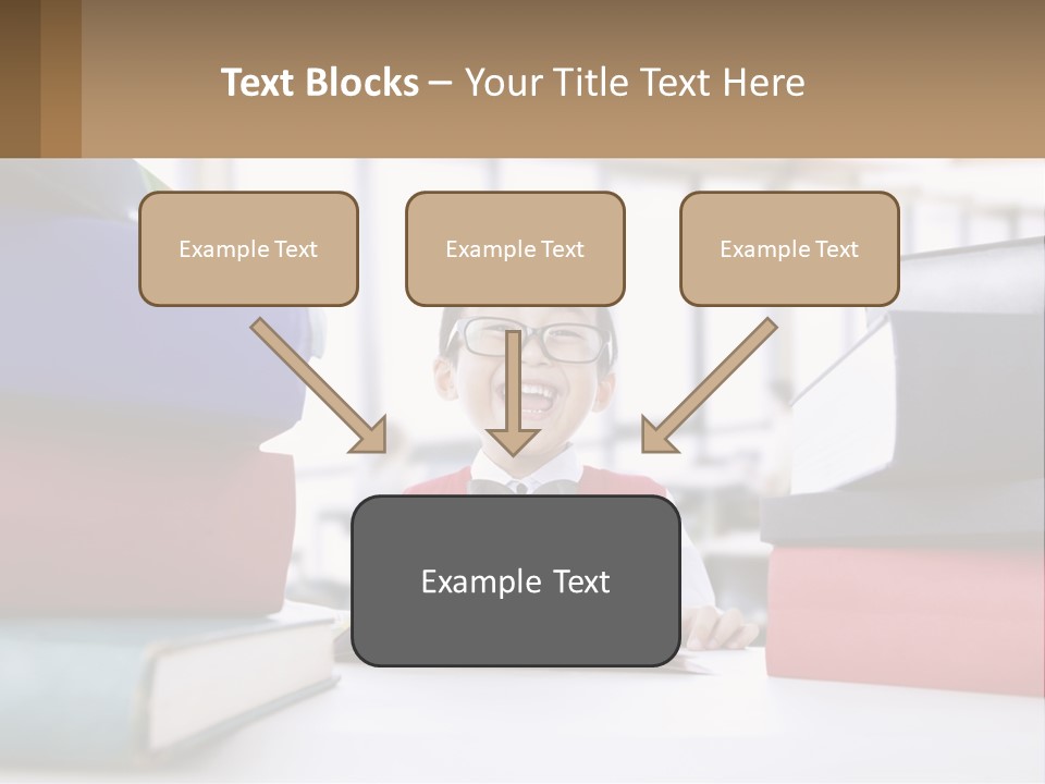 A Young Boy Sitting At A Table With A Pile Of Books PowerPoint Template