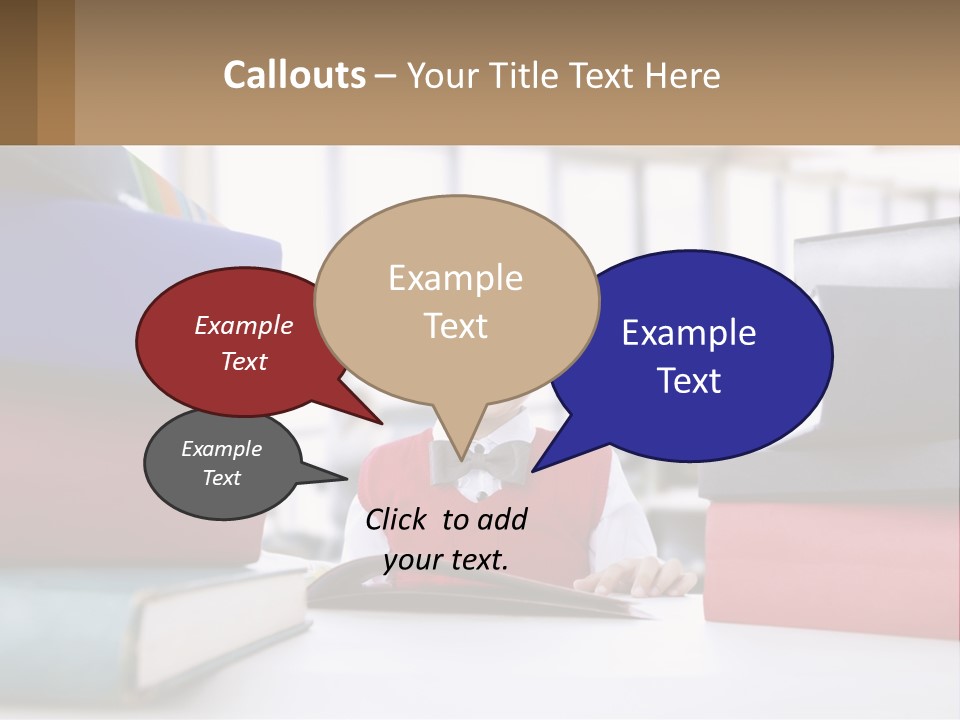 A Young Boy Sitting At A Table With A Pile Of Books PowerPoint Template