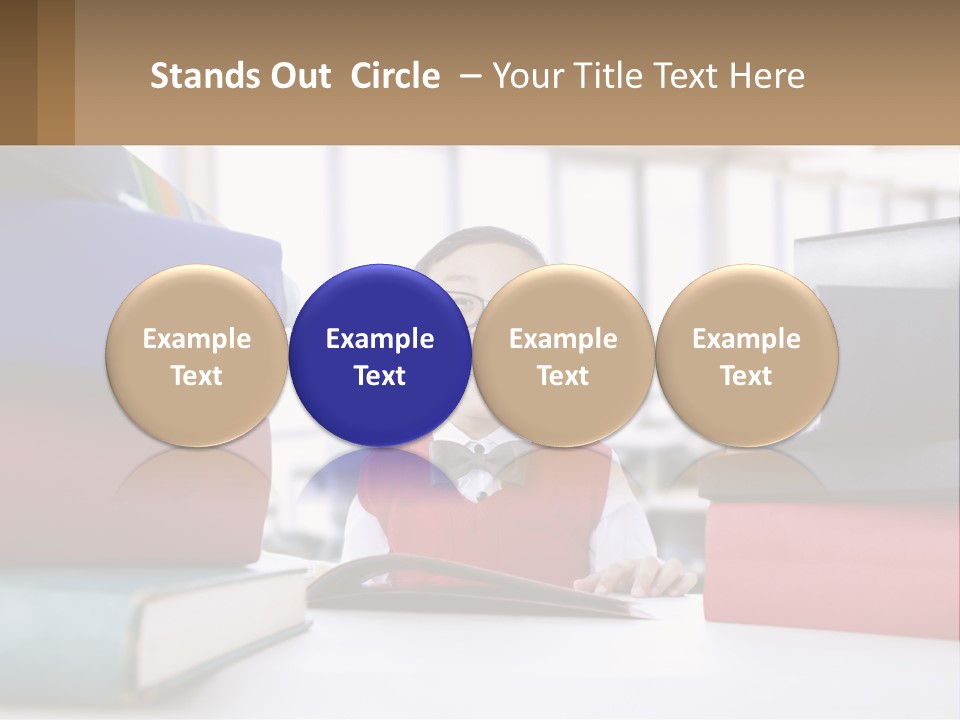 A Young Boy Sitting At A Table With A Pile Of Books PowerPoint Template