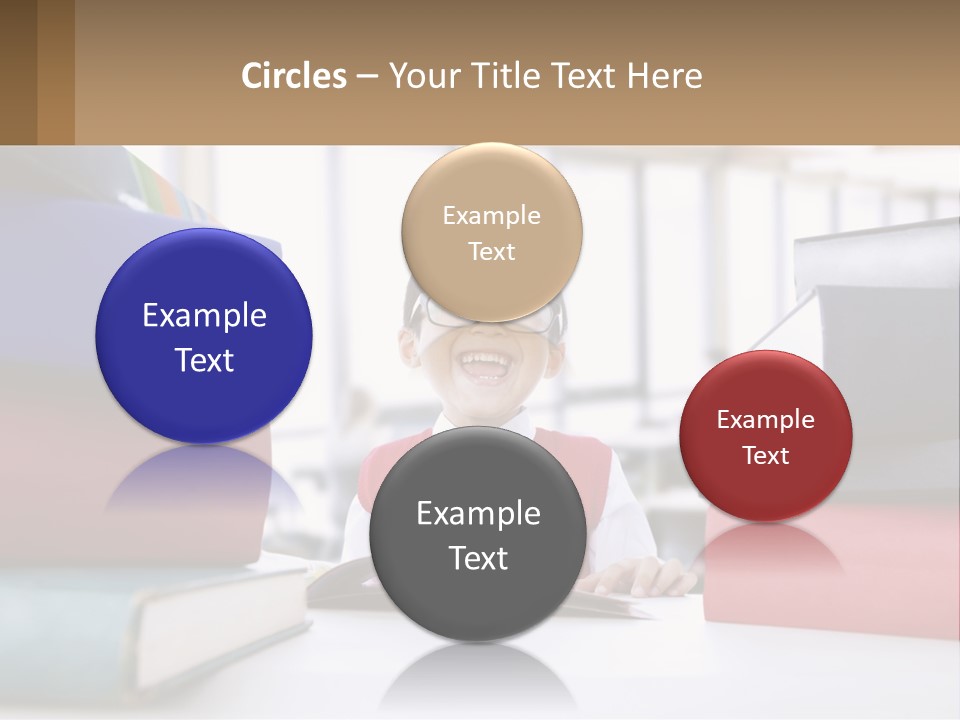 A Young Boy Sitting At A Table With A Pile Of Books PowerPoint Template