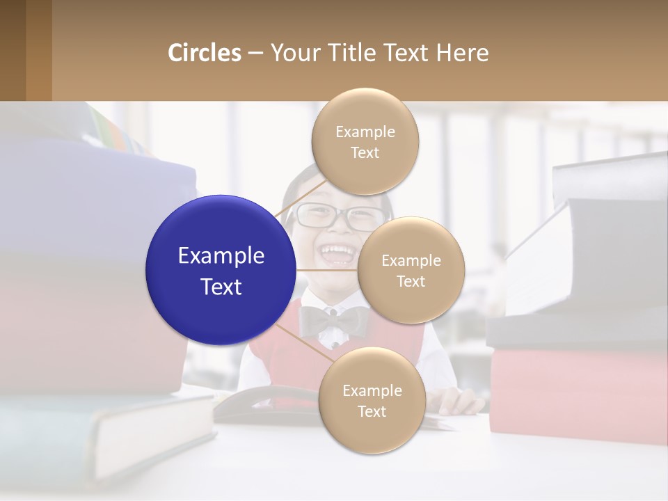 A Young Boy Sitting At A Table With A Pile Of Books PowerPoint Template