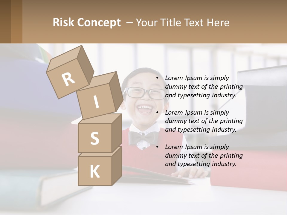 A Young Boy Sitting At A Table With A Pile Of Books PowerPoint Template