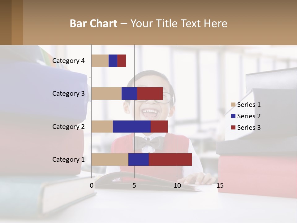 A Young Boy Sitting At A Table With A Pile Of Books PowerPoint Template