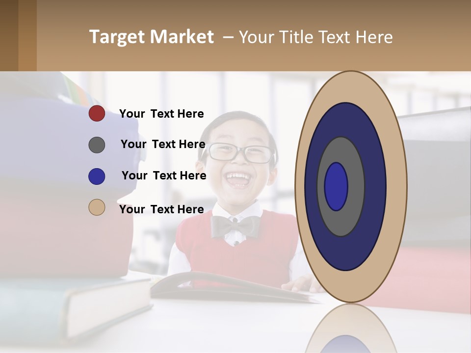 A Young Boy Sitting At A Table With A Pile Of Books PowerPoint Template