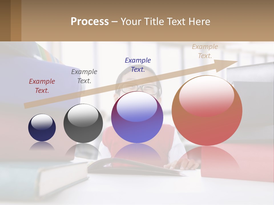 A Young Boy Sitting At A Table With A Pile Of Books PowerPoint Template