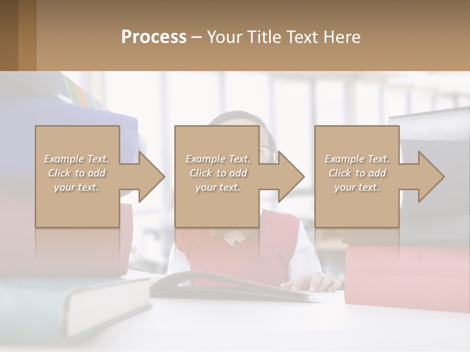 A Young Boy Sitting At A Table With A Pile Of Books PowerPoint Template
