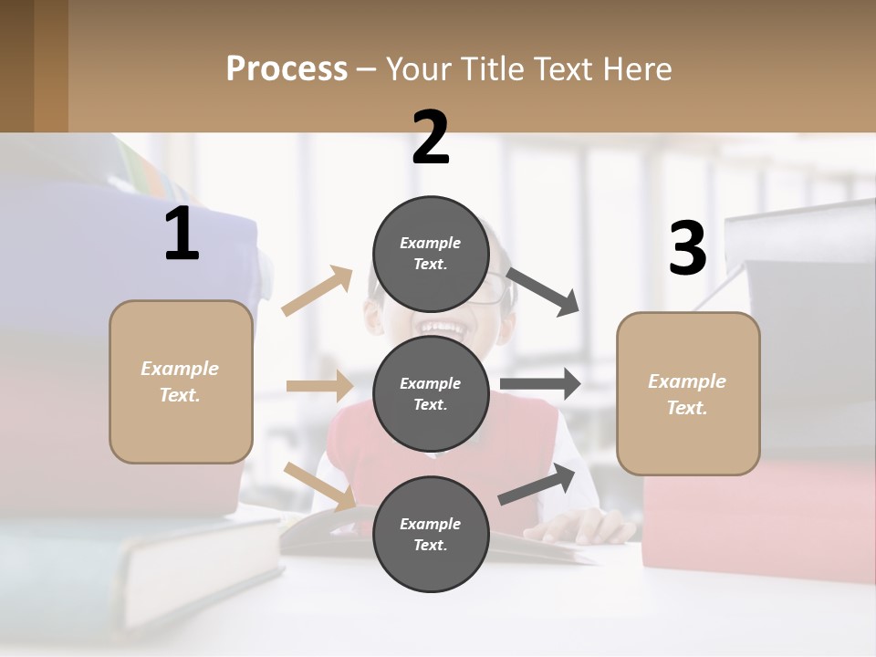 A Young Boy Sitting At A Table With A Pile Of Books PowerPoint Template