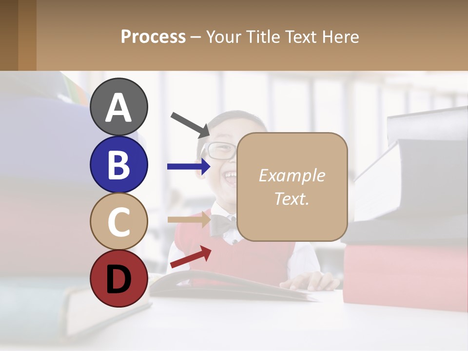 A Young Boy Sitting At A Table With A Pile Of Books PowerPoint Template