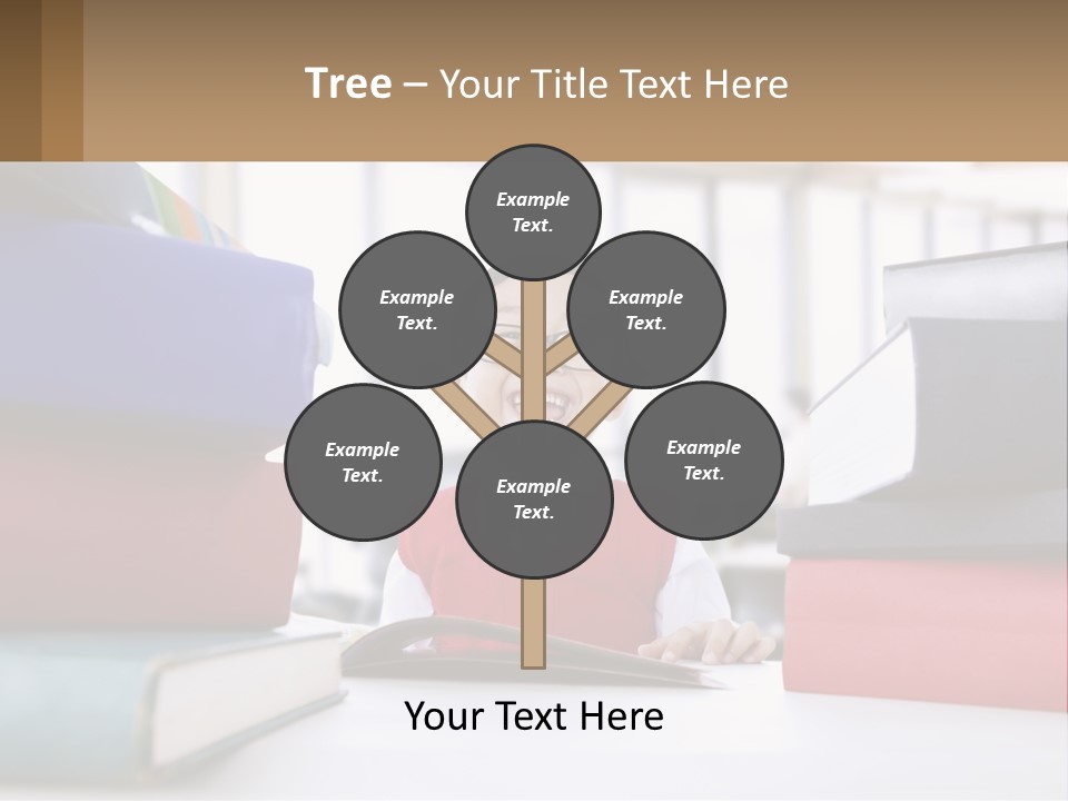 A Young Boy Sitting At A Table With A Pile Of Books PowerPoint Template