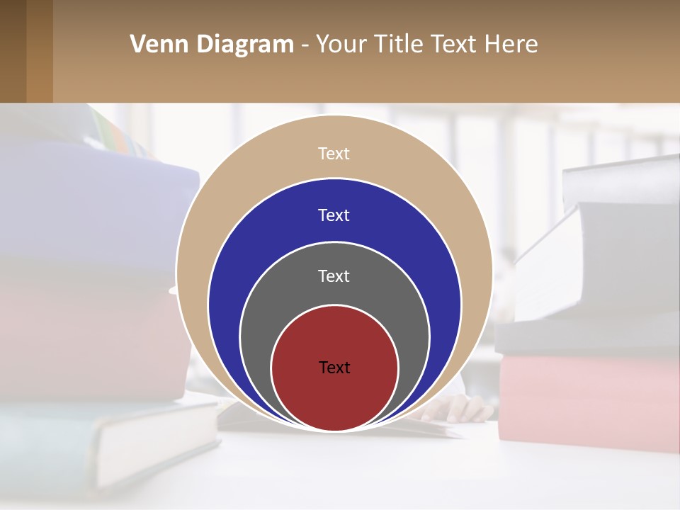 A Young Boy Sitting At A Table With A Pile Of Books PowerPoint Template
