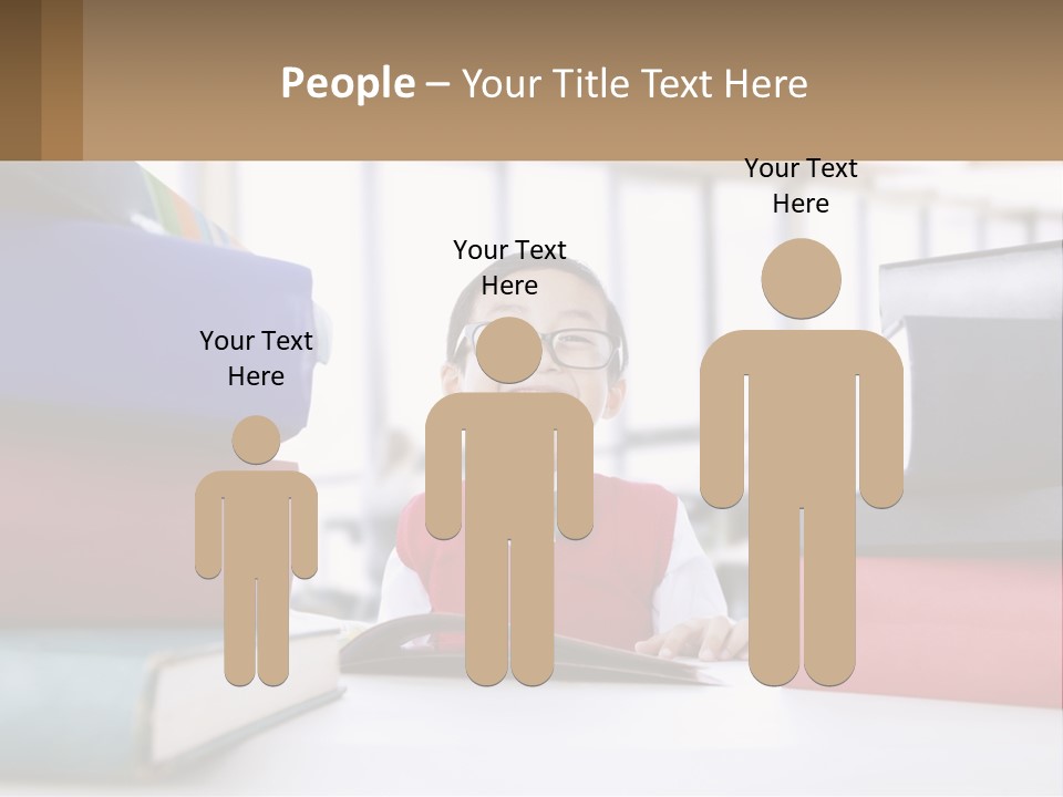 A Young Boy Sitting At A Table With A Pile Of Books PowerPoint Template