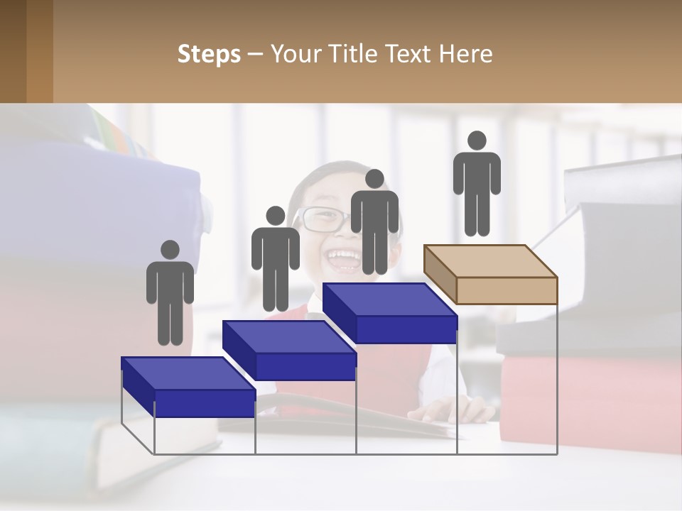 A Young Boy Sitting At A Table With A Pile Of Books PowerPoint Template