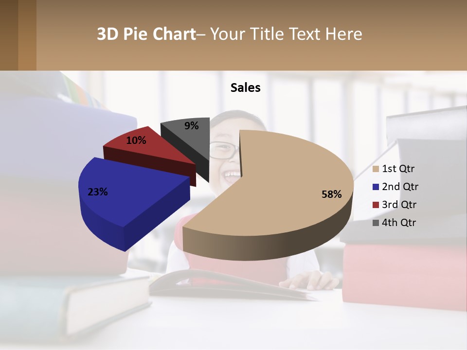 A Young Boy Sitting At A Table With A Pile Of Books PowerPoint Template