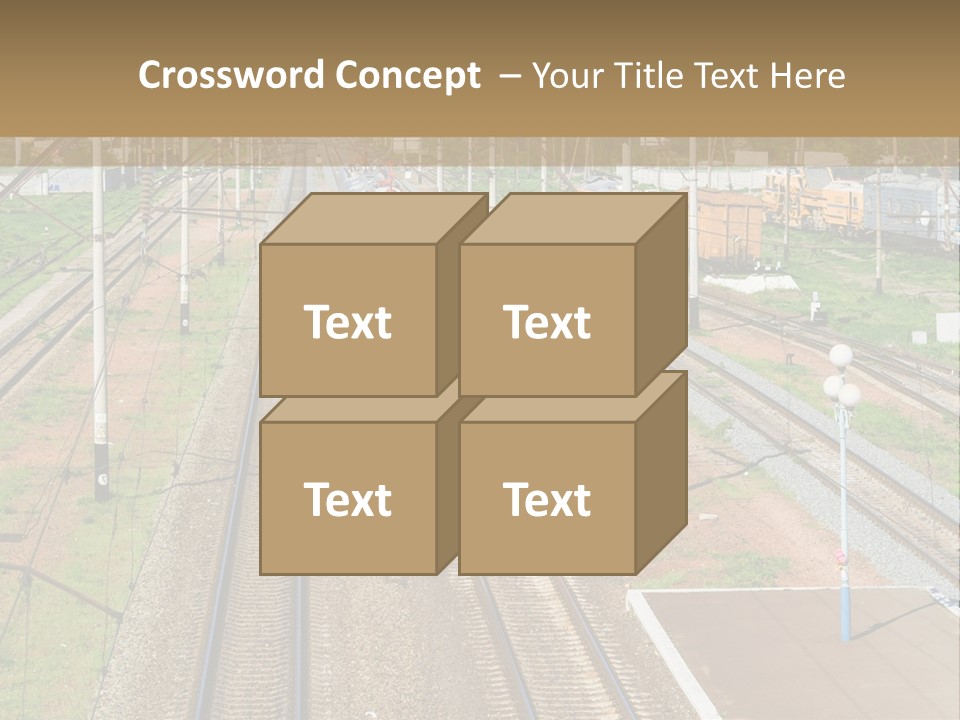 A Train Traveling Down Train Tracks Next To A Field PowerPoint Template