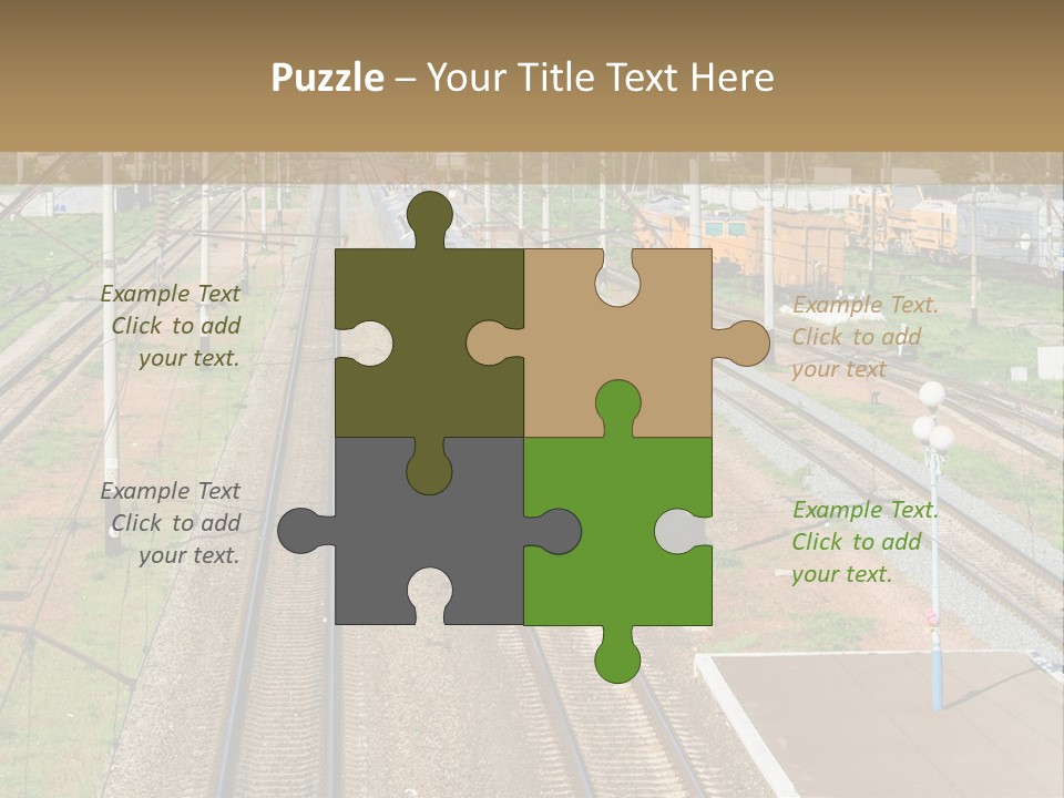 A Train Traveling Down Train Tracks Next To A Field PowerPoint Template