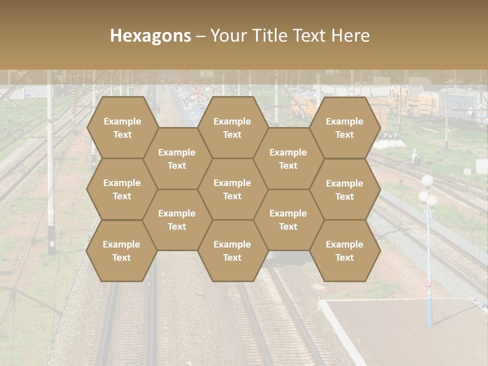 A Train Traveling Down Train Tracks Next To A Field PowerPoint Template