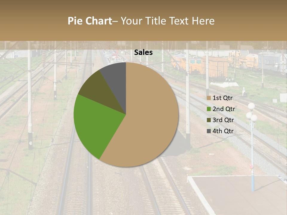 A Train Traveling Down Train Tracks Next To A Field PowerPoint Template
