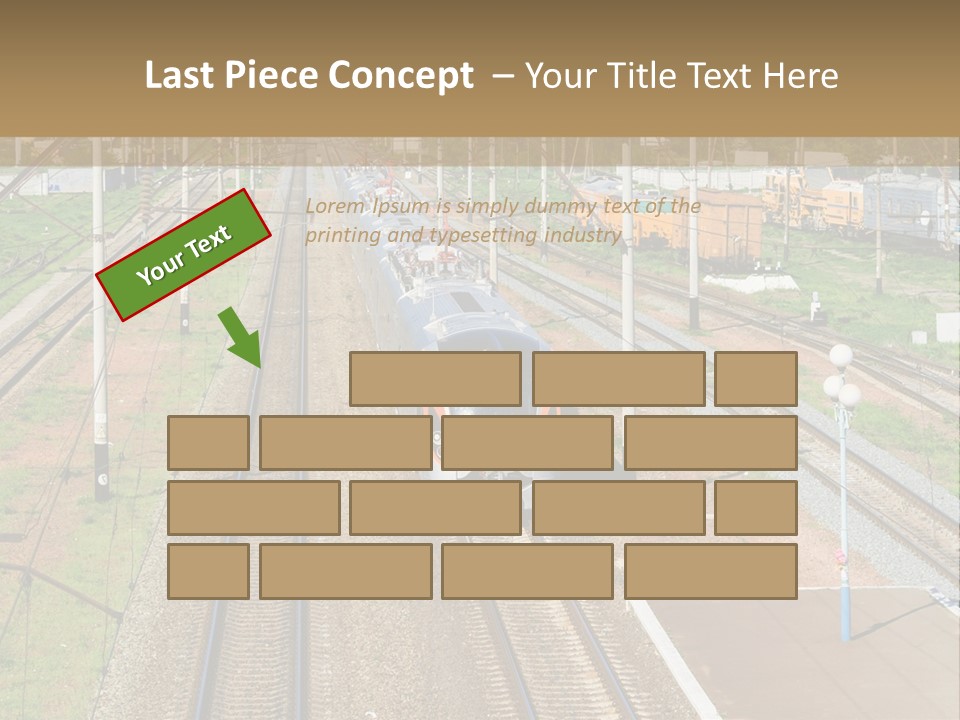 A Train Traveling Down Train Tracks Next To A Field PowerPoint Template