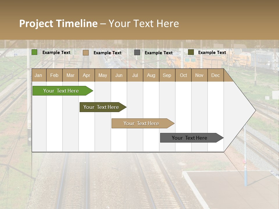 A Train Traveling Down Train Tracks Next To A Field PowerPoint Template
