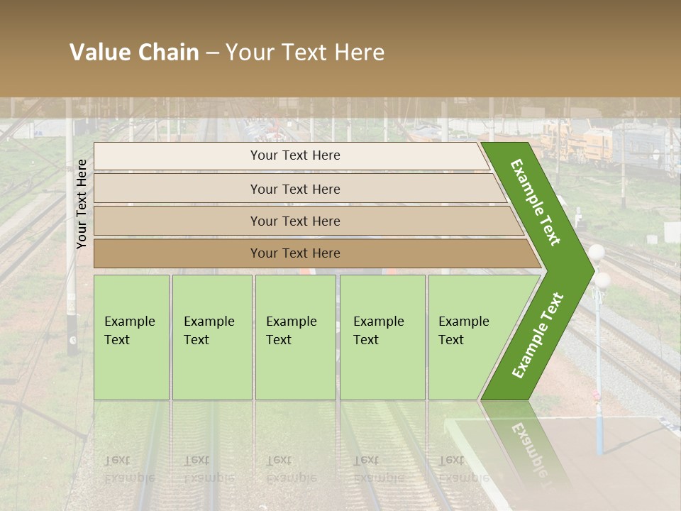 A Train Traveling Down Train Tracks Next To A Field PowerPoint Template