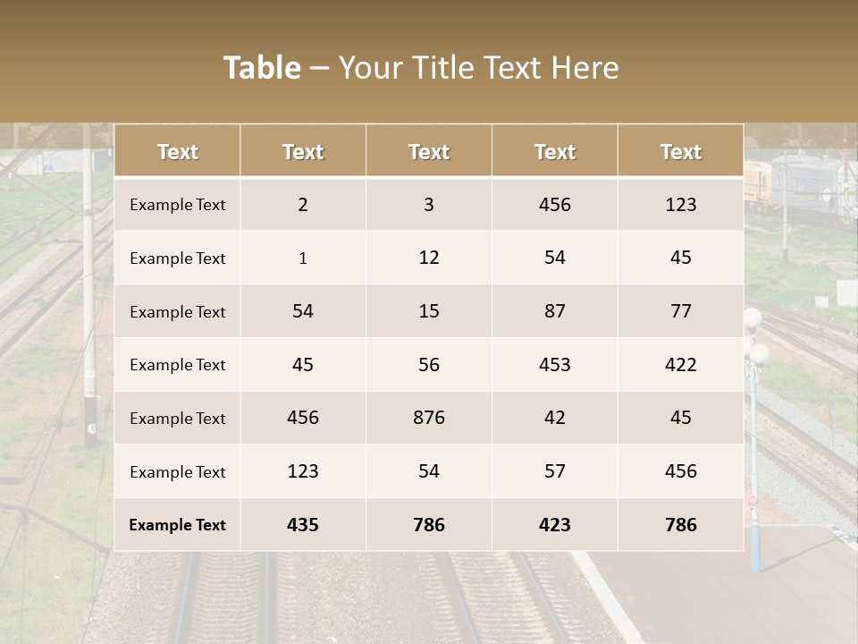 A Train Traveling Down Train Tracks Next To A Field PowerPoint Template