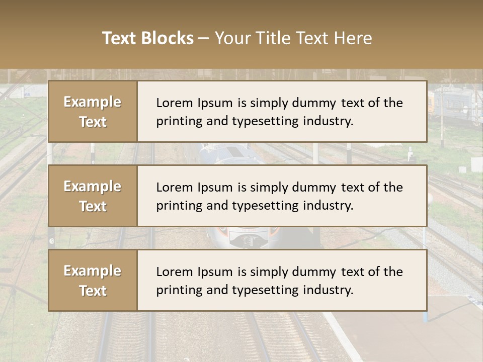 A Train Traveling Down Train Tracks Next To A Field PowerPoint Template