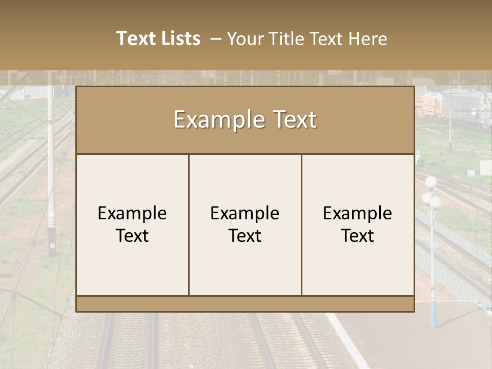 A Train Traveling Down Train Tracks Next To A Field PowerPoint Template