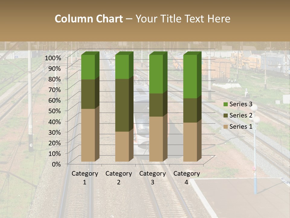 A Train Traveling Down Train Tracks Next To A Field PowerPoint Template