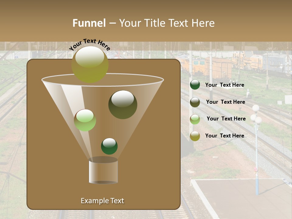 A Train Traveling Down Train Tracks Next To A Field PowerPoint Template