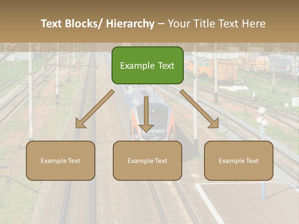 A Train Traveling Down Train Tracks Next To A Field PowerPoint Template