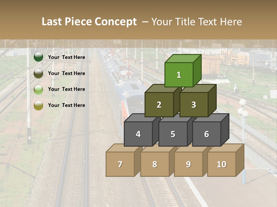 A Train Traveling Down Train Tracks Next To A Field PowerPoint Template