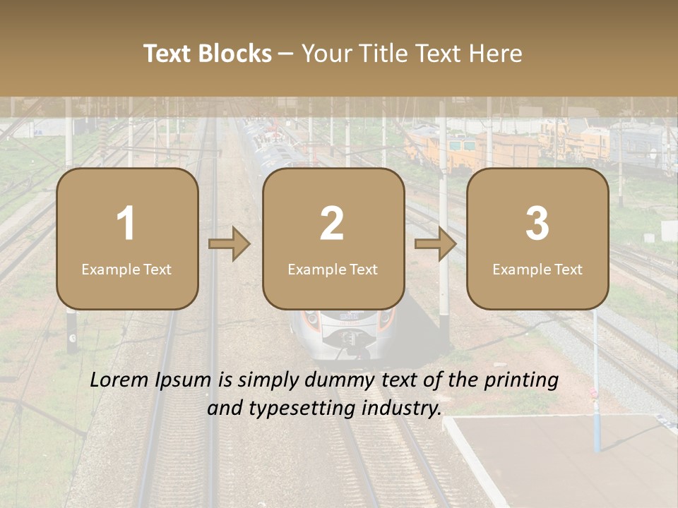 A Train Traveling Down Train Tracks Next To A Field PowerPoint Template