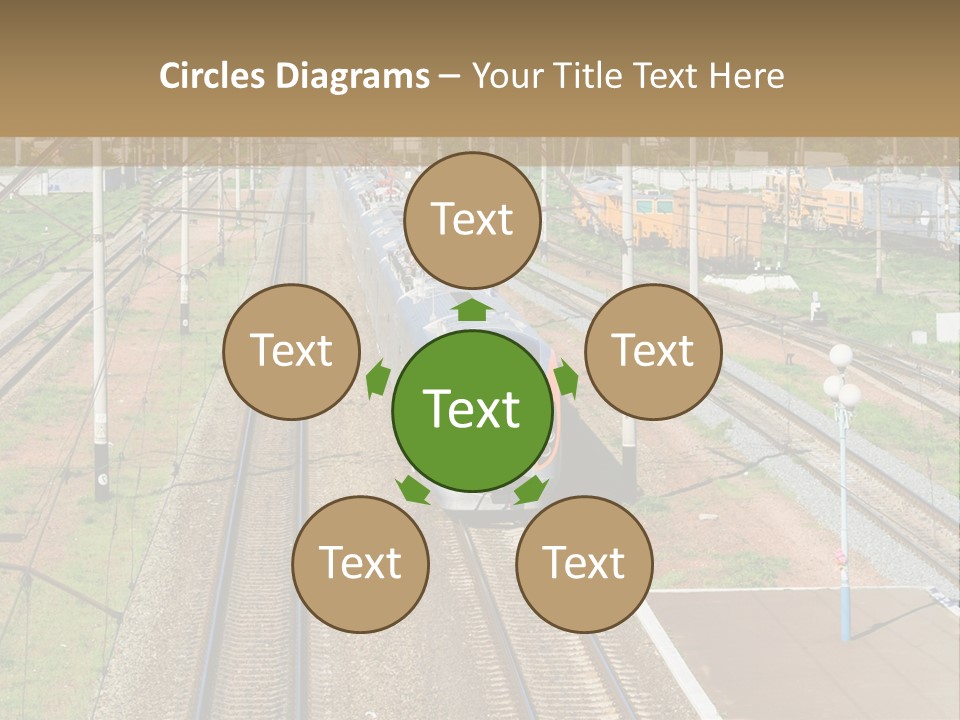 A Train Traveling Down Train Tracks Next To A Field PowerPoint Template