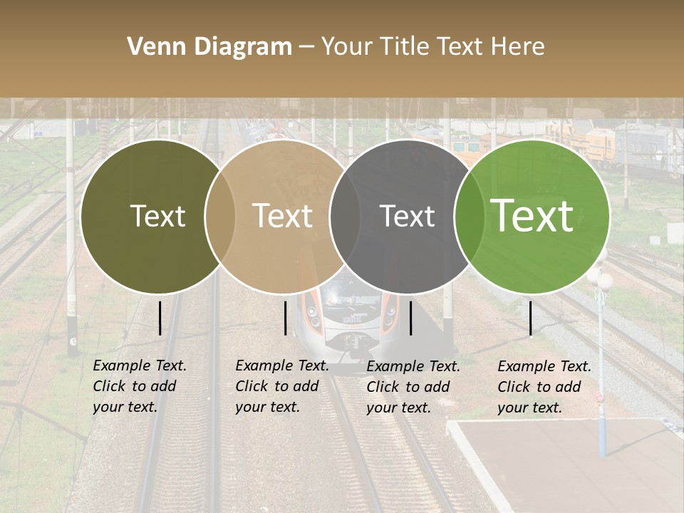 A Train Traveling Down Train Tracks Next To A Field PowerPoint Template