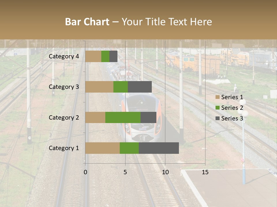 A Train Traveling Down Train Tracks Next To A Field PowerPoint Template