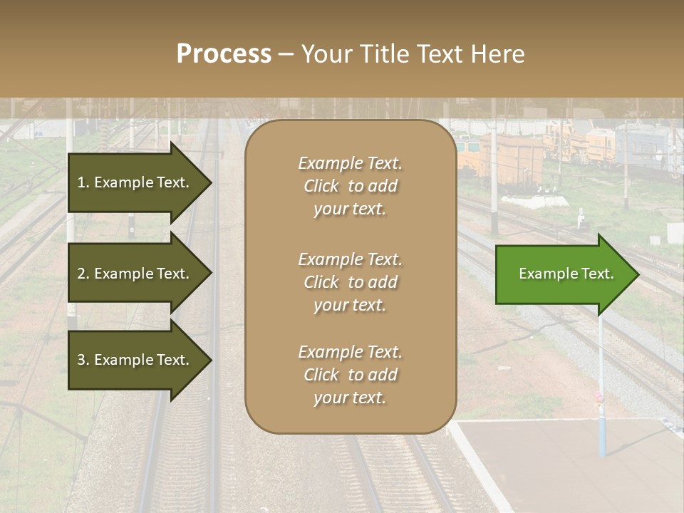 A Train Traveling Down Train Tracks Next To A Field PowerPoint Template