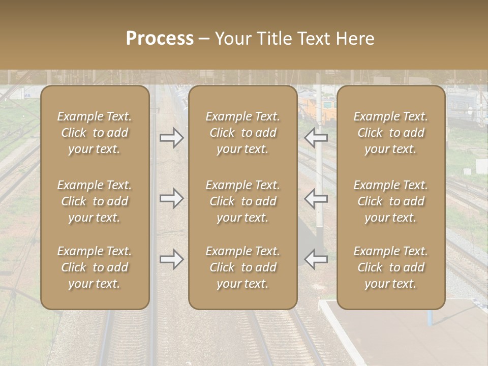 A Train Traveling Down Train Tracks Next To A Field PowerPoint Template