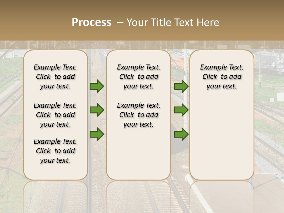 A Train Traveling Down Train Tracks Next To A Field PowerPoint Template