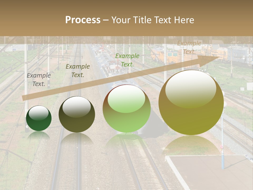 A Train Traveling Down Train Tracks Next To A Field PowerPoint Template