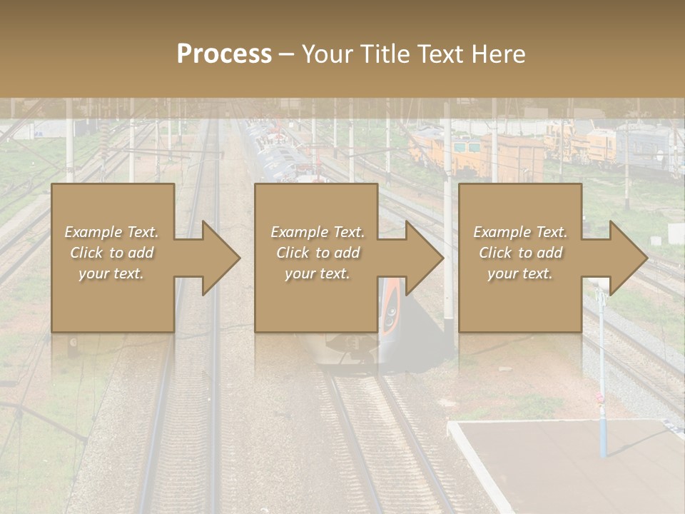A Train Traveling Down Train Tracks Next To A Field PowerPoint Template