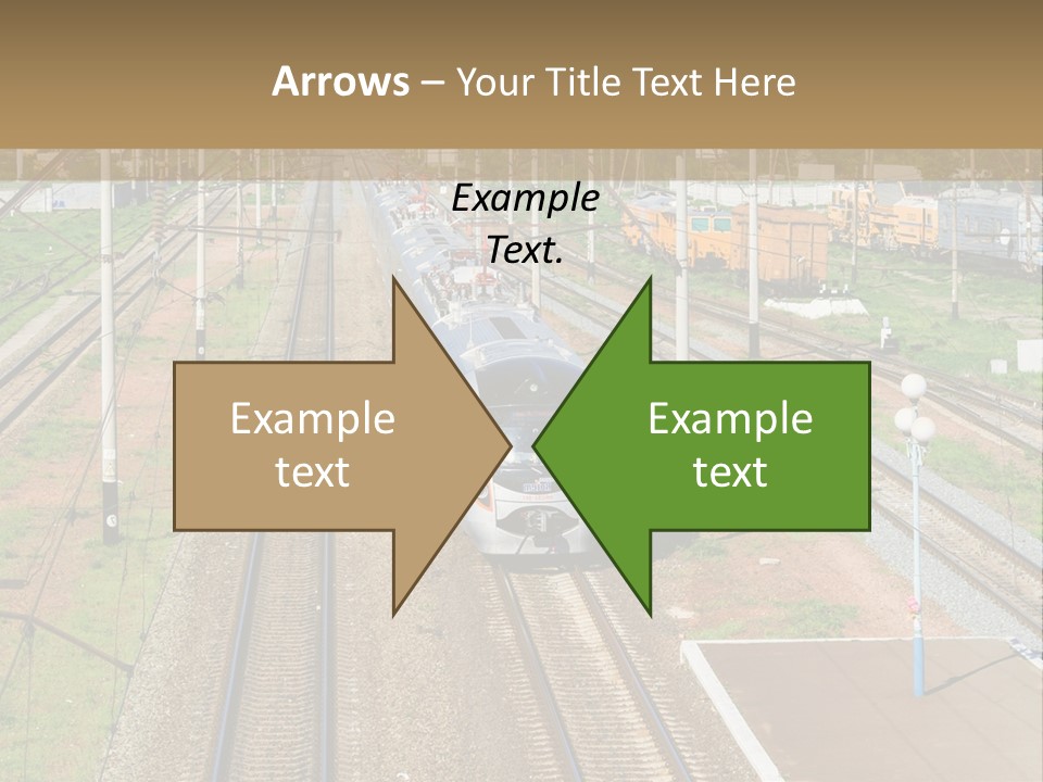 A Train Traveling Down Train Tracks Next To A Field PowerPoint Template