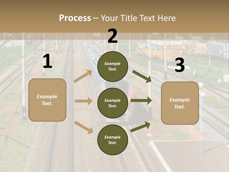 A Train Traveling Down Train Tracks Next To A Field PowerPoint Template