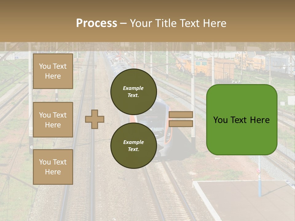 A Train Traveling Down Train Tracks Next To A Field PowerPoint Template