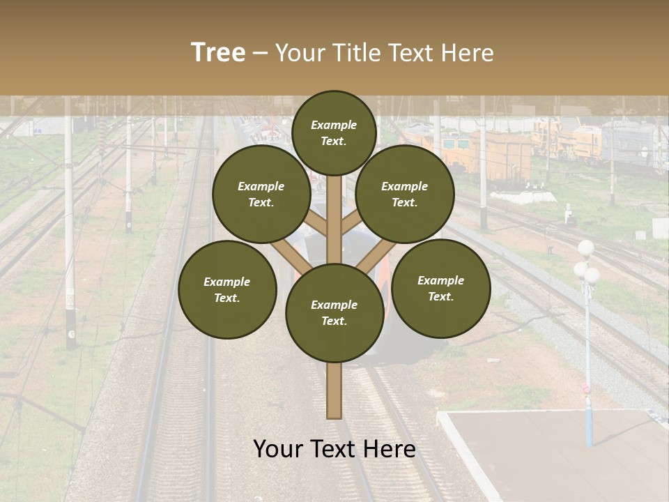 A Train Traveling Down Train Tracks Next To A Field PowerPoint Template