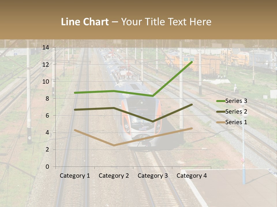A Train Traveling Down Train Tracks Next To A Field PowerPoint Template