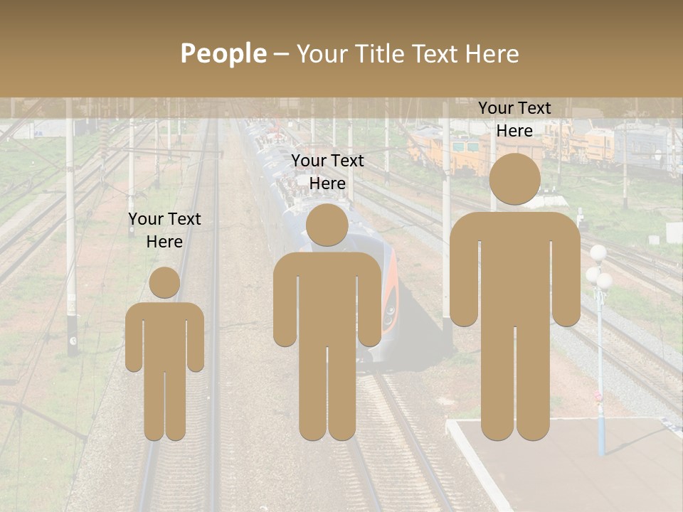 A Train Traveling Down Train Tracks Next To A Field PowerPoint Template